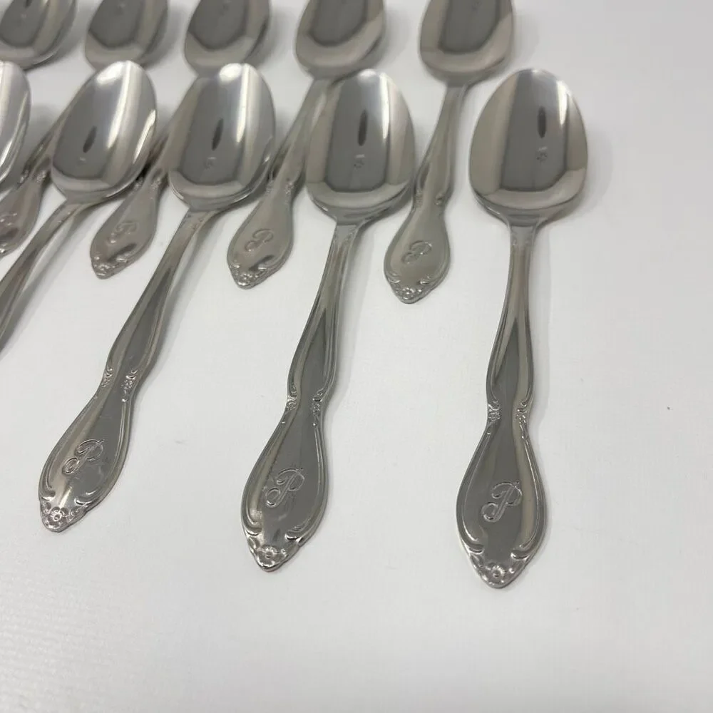 Lot of 16 Custom Craft Stainless Steel Flatware Spoon Spoons Korea Monogram P 6